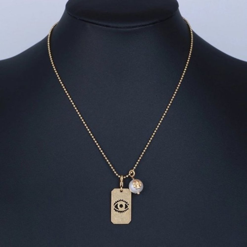 Tory Burch Hollow Eye Pearl Necklace